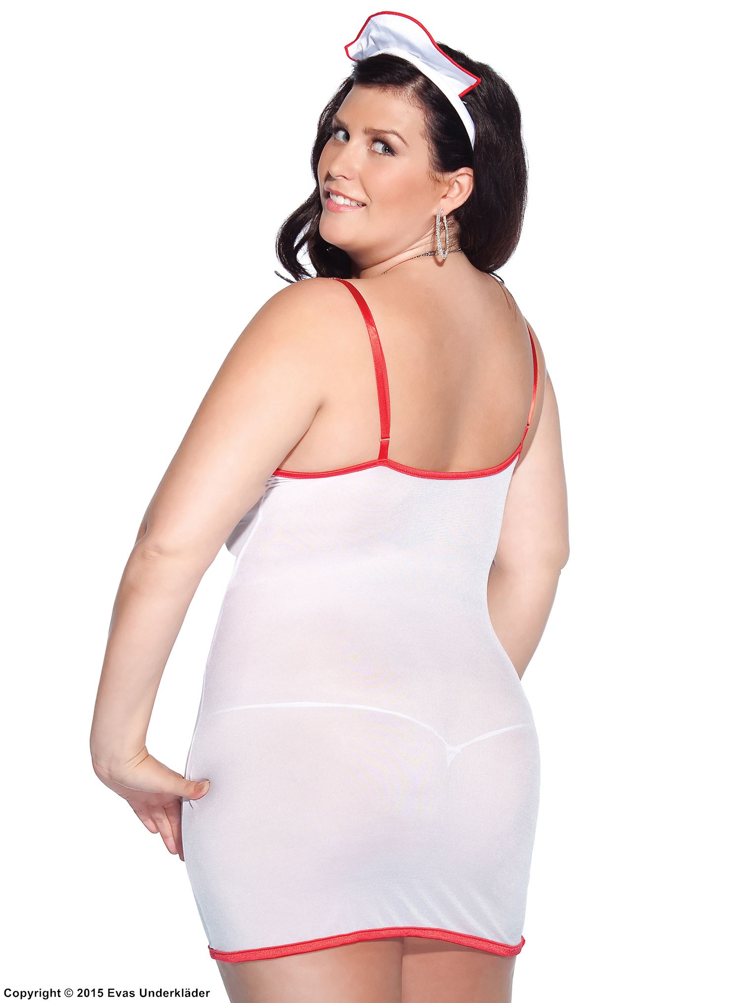 Sykepleier, kostyme-chemise, gjennomsiktig netting, plus size